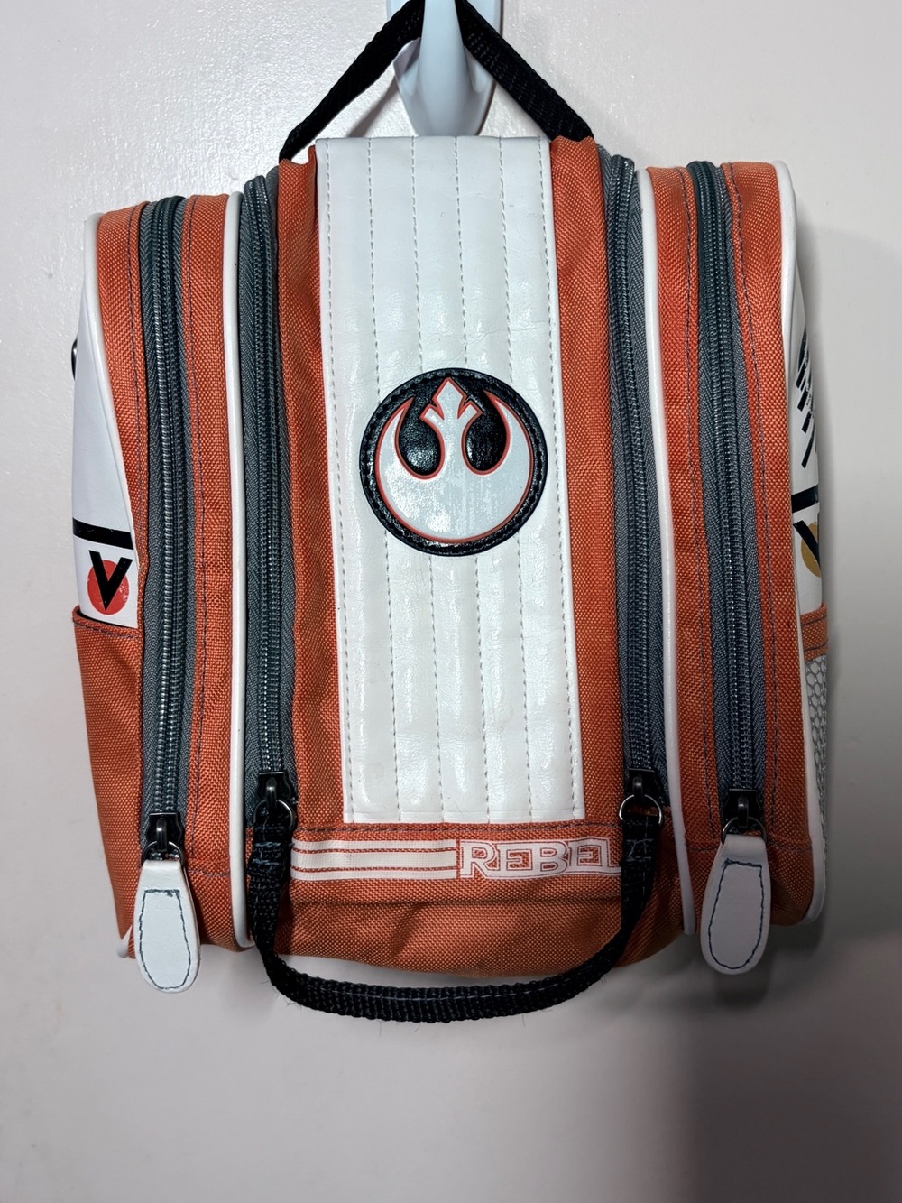 BOXLUNCH Star Wars Rebel Orange and White Unisex Multi-Zip Travel Toiletry Bag